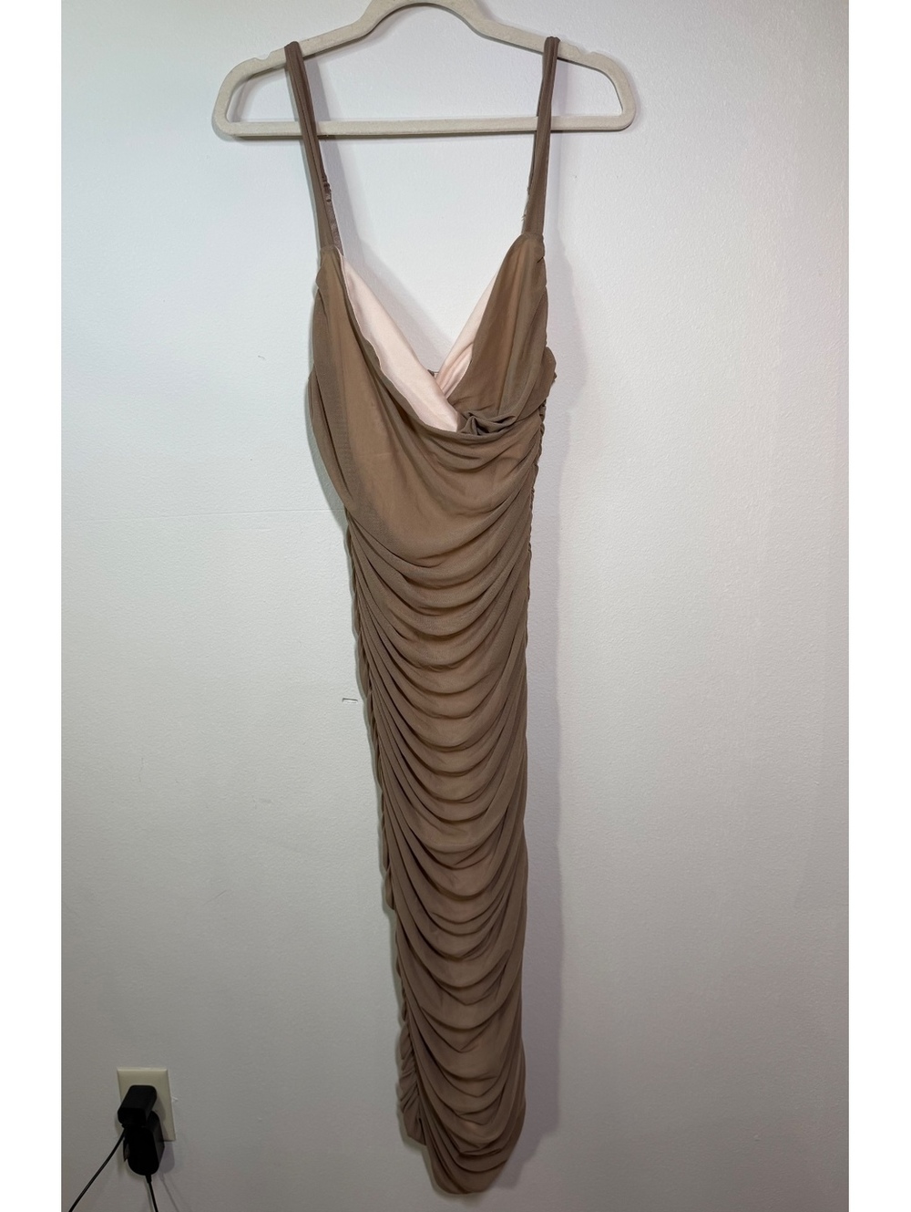 SHEIN Medium beige Brown Ruched Bodycon Dress with Adjustable Straps